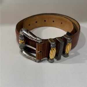 Vintage Brighton Tan Leather Belt with Silver Buckle 1996